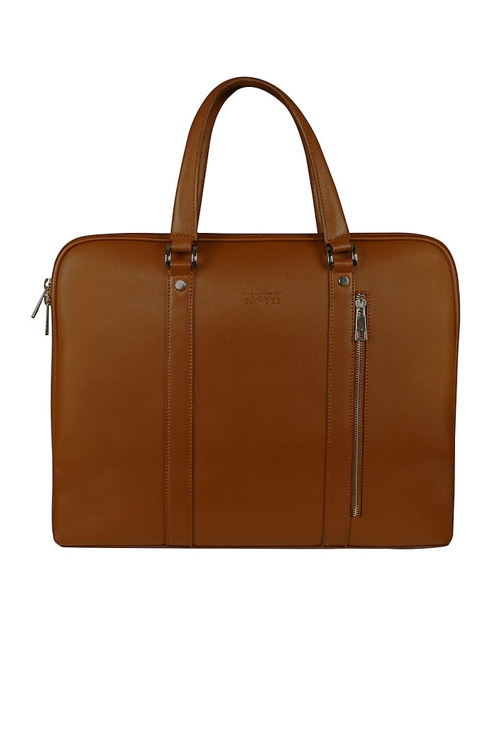 Brown Handcrafted Faux Leather Laptop Bag by The House Of Ganges Men