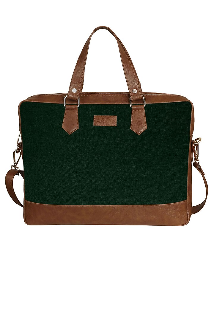 Dark Olive Vegan Leather Laptop Bag Design by The House Of Ganges Men