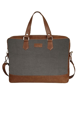 Charcoal Grey Vegan Leather Laptop Bag by The House Of Ganges Men