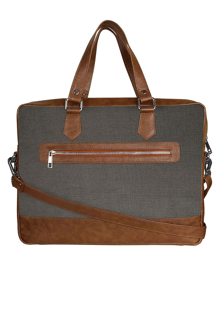 Charcoal Grey Vegan Leather Laptop Bag by The House Of Ganges Men at Pernia's Pop Up Shop