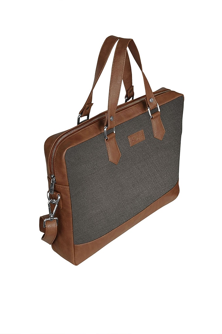 Charcoal Grey Vegan Leather Laptop Bag by The House Of Ganges Men at Pernia's Pop Up Shop