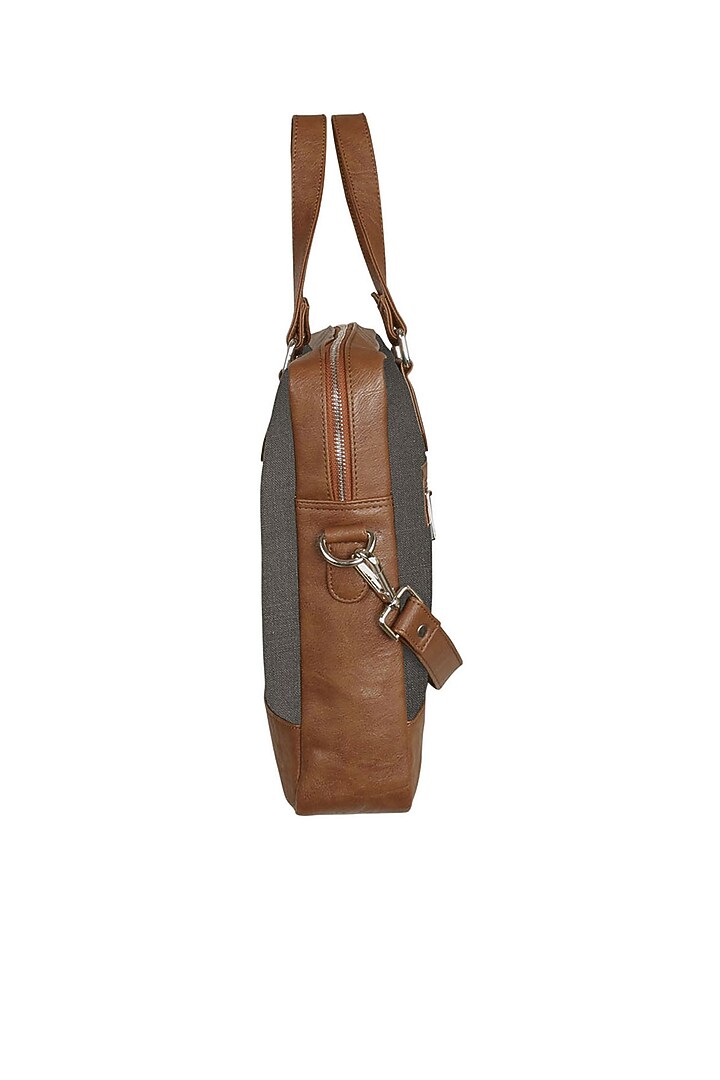 Charcoal Grey Vegan Leather Laptop Bag by The House Of Ganges Men at Pernia's Pop Up Shop