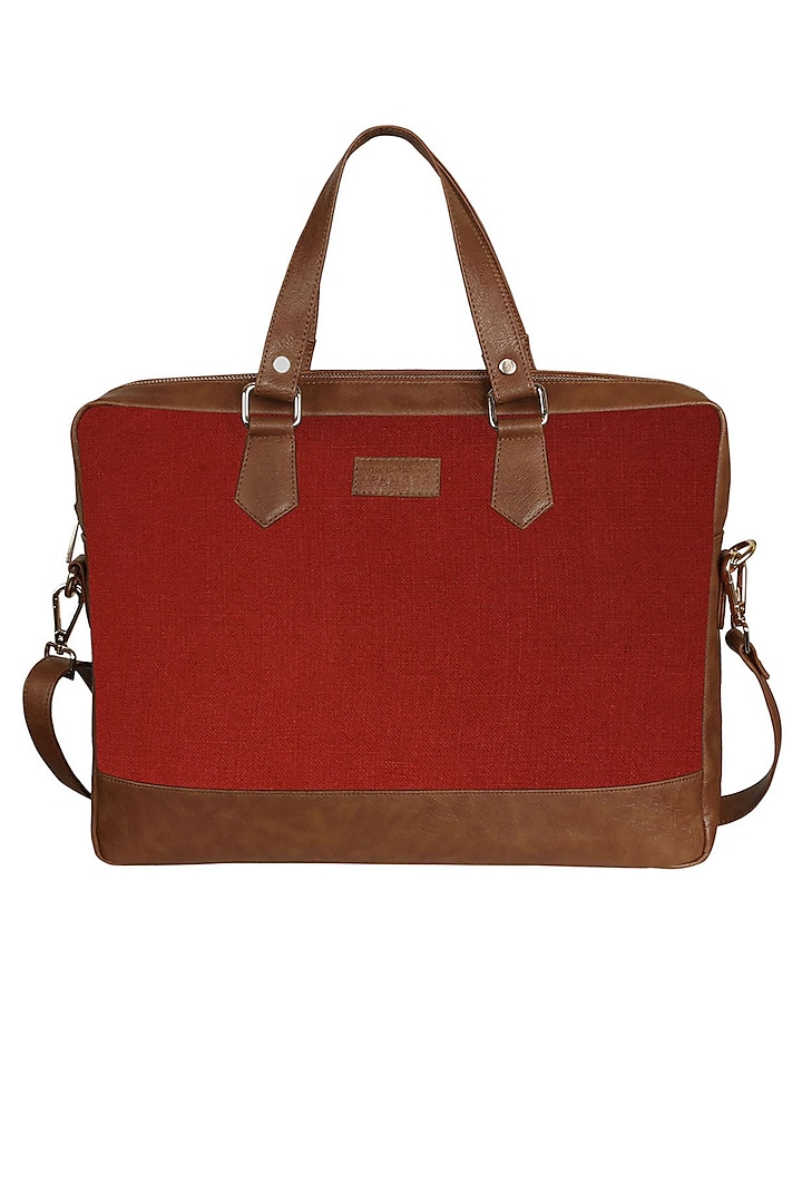 Red Vegan Leather Laptop Bag by The House Of Ganges Men