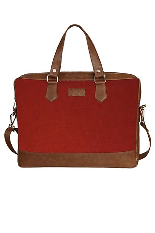 Red Vegan Leather Laptop Bag by The House Of Ganges Men