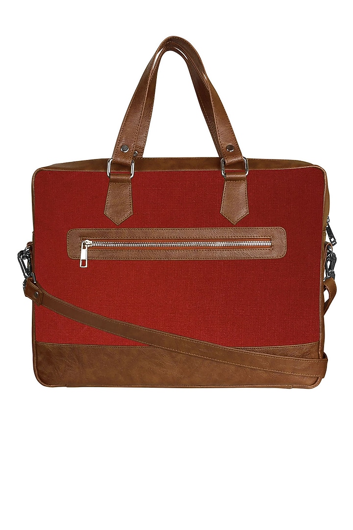 Red Vegan Leather Laptop Bag by The House Of Ganges Men at Pernia's Pop Up Shop