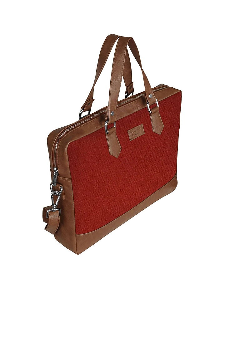 Red Vegan Leather Laptop Bag by The House Of Ganges Men at Pernia's Pop Up Shop