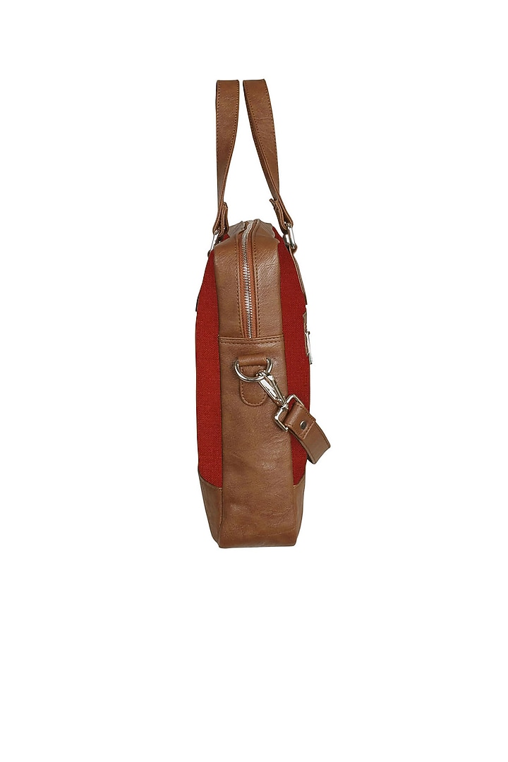 Red Vegan Leather Laptop Bag by The House Of Ganges Men at Pernia's Pop Up Shop