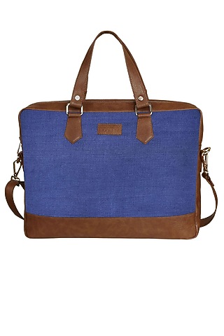 Royal Blue Vegan Leather Laptop Bag by The House Of Ganges Men