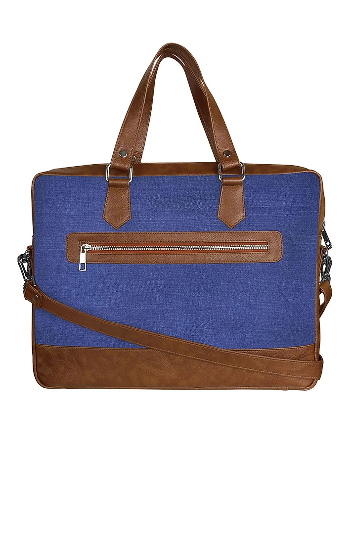 Royal Blue Vegan Leather Laptop Bag by The House Of Ganges Men at Pernia's Pop Up Shop