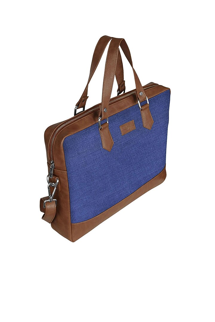 Royal Blue Vegan Leather Laptop Bag by The House Of Ganges Men at Pernia's Pop Up Shop