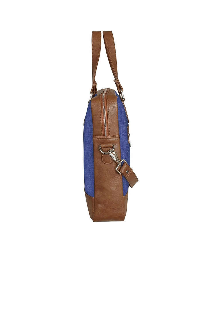Royal Blue Vegan Leather Laptop Bag by The House Of Ganges Men at Pernia's Pop Up Shop