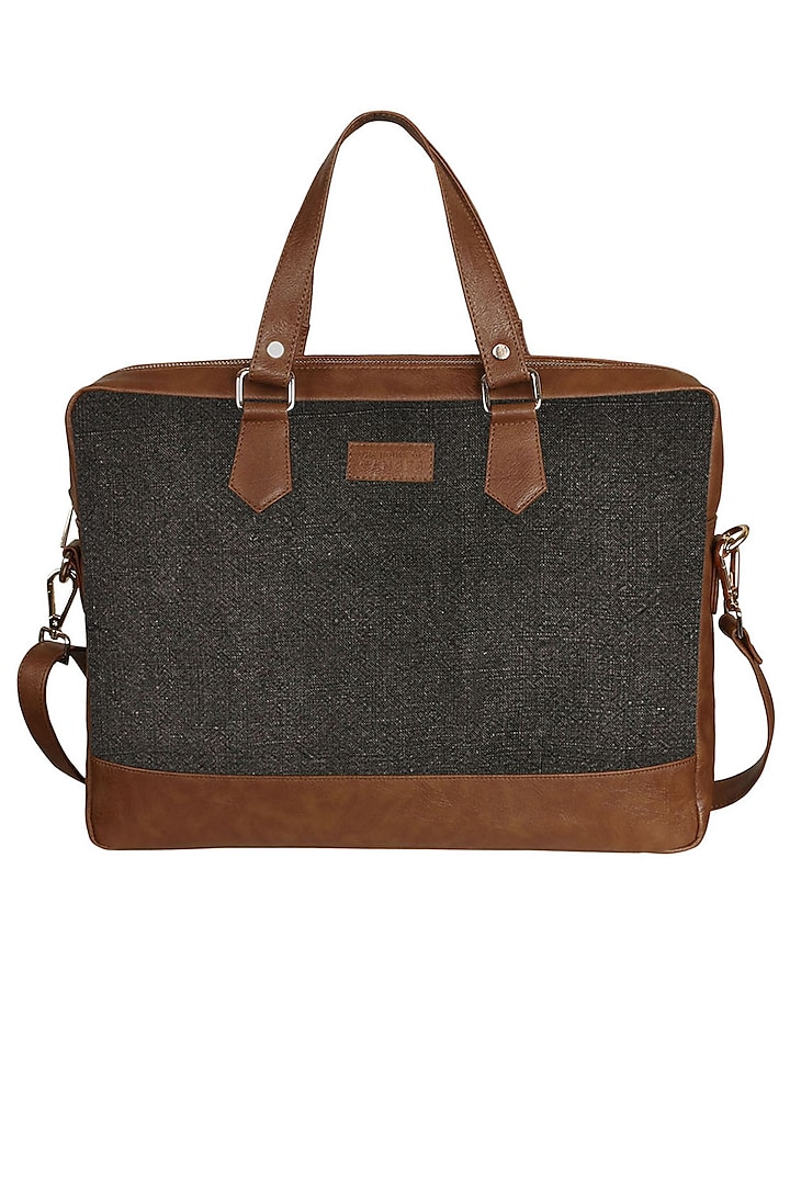 Black Vegan Leather Laptop Bag by The House Of Ganges Men