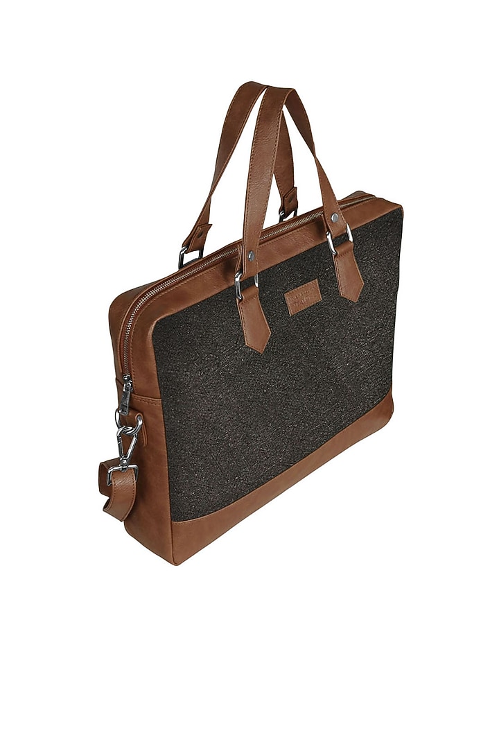 Black Vegan Leather Laptop Bag by The House Of Ganges Men at Pernia's Pop Up Shop