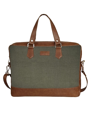 Grey Vegan Leather Laptop Bag by The House Of Ganges Men