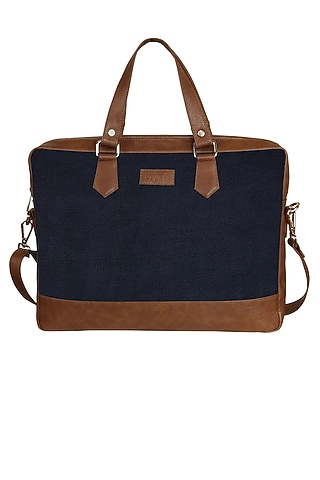 Navy Blue Vegan Leather Laptop Bag by The House Of Ganges Men