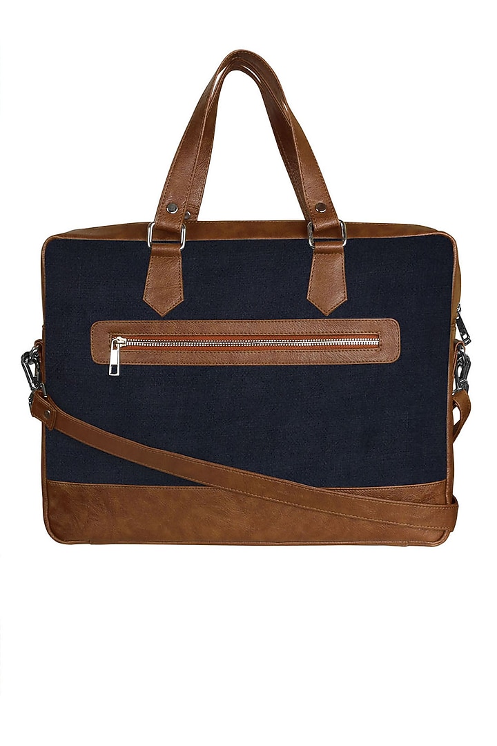 Navy Blue Vegan Leather Laptop Bag by The House Of Ganges Men at Pernia's Pop Up Shop