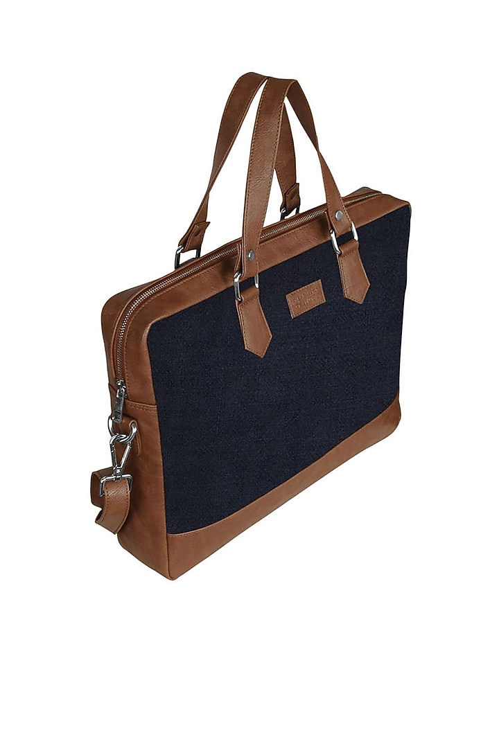 Navy Blue Vegan Leather Laptop Bag by The House Of Ganges Men at Pernia's Pop Up Shop