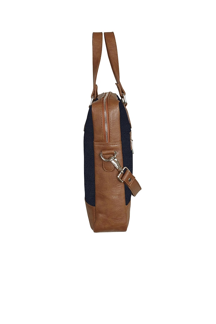 Navy Blue Vegan Leather Laptop Bag by The House Of Ganges Men at Pernia's Pop Up Shop
