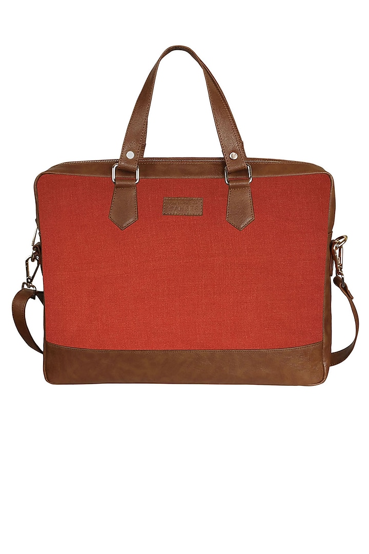 Red Vegan Leather Laptop Bag by The House Of Ganges Men