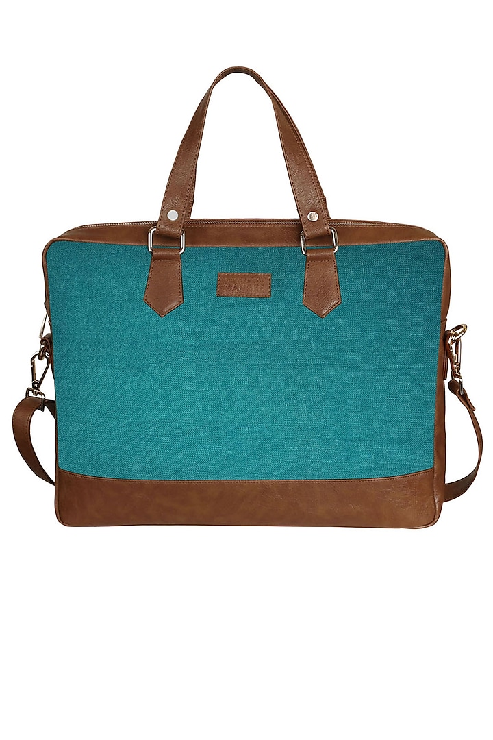 Turquoise Vegan Leather Laptop Bag by The House Of Ganges Men