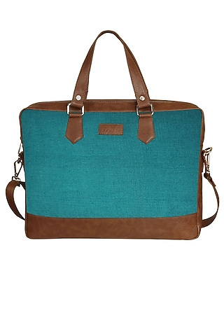 Turquoise Vegan Leather Laptop Bag by The House Of Ganges Men
