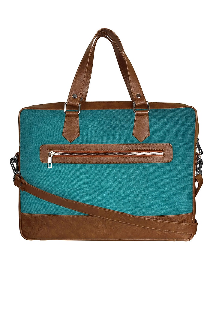 Turquoise Vegan Leather Laptop Bag by The House Of Ganges Men at Pernia's Pop Up Shop