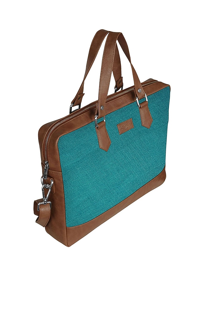 Turquoise Vegan Leather Laptop Bag by The House Of Ganges Men at Pernia's Pop Up Shop