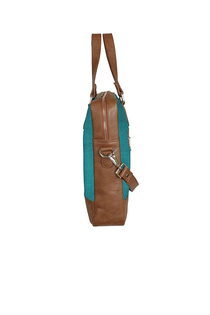 Turquoise Vegan Leather Laptop Bag by The House Of Ganges Men at Pernia's Pop Up Shop