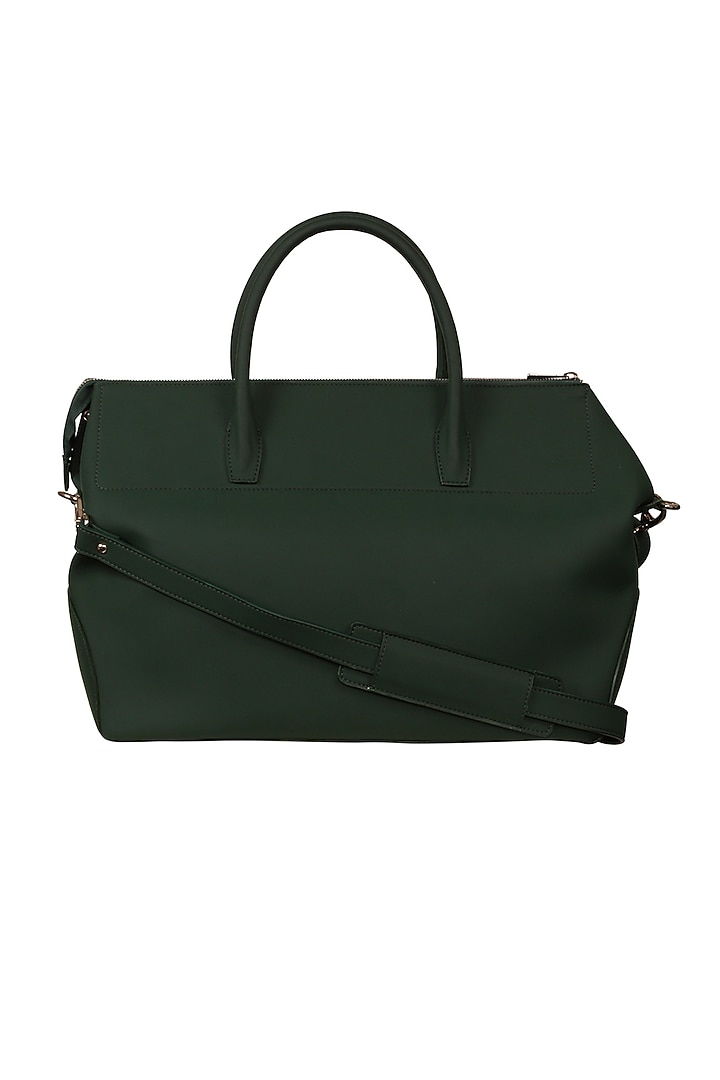Olive Green Vegan Leather Duffle Bag by The House Of Ganges Men at Pernia's Pop Up Shop