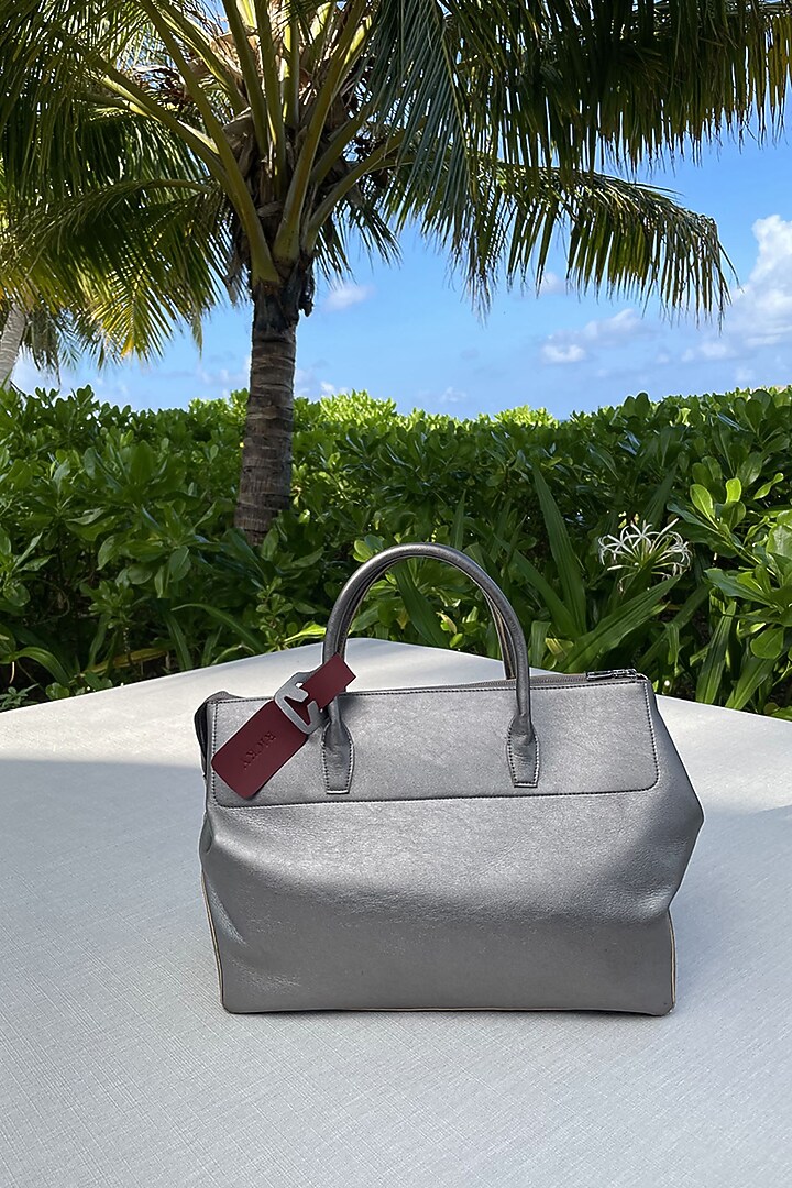 Grey Vegan Leather Duffle Bag by The House Of Ganges Men at Pernia's Pop Up Shop