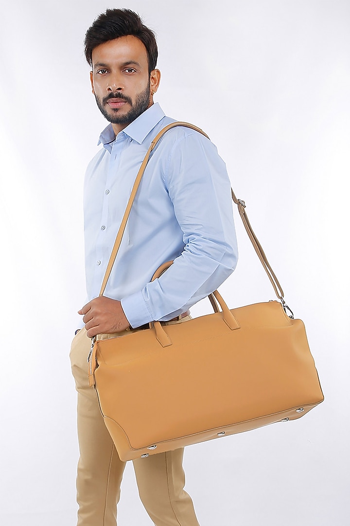 Beige Vegan Leather Duffle Bag by The House Of Ganges Men at Pernia's Pop Up Shop