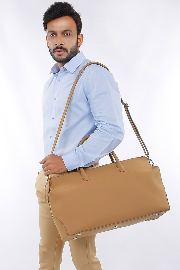 Dark Beige Vegan Leather Duffle Bag by The House Of Ganges Men at Pernia's Pop Up Shop