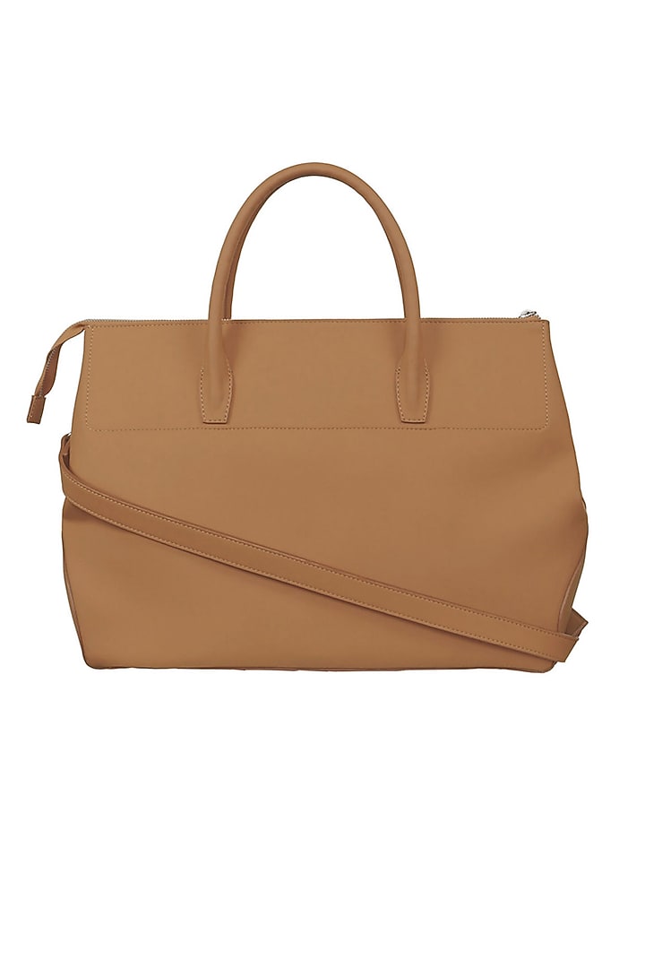 Dark Beige Vegan Leather Duffle Bag by The House Of Ganges Men at Pernia's Pop Up Shop
