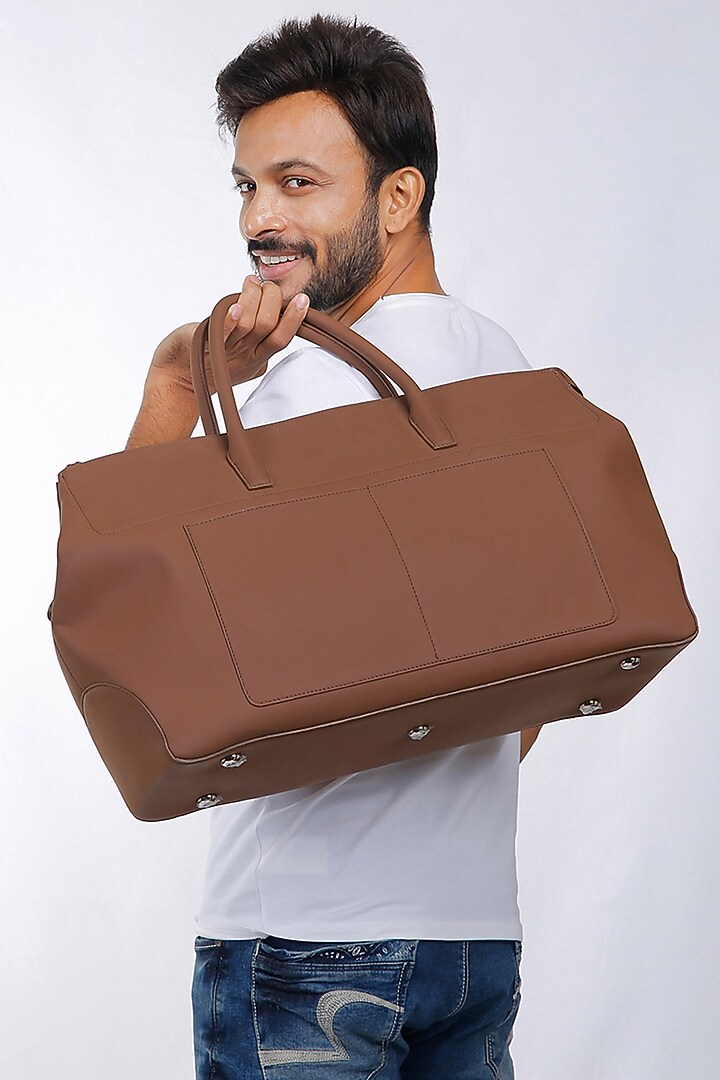Brown Vegan Leather Duffle Bag by The House Of Ganges Men at Pernia's Pop Up Shop