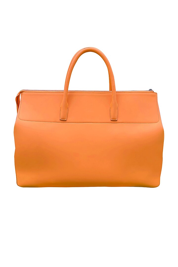 Orange Vegan Leather Duffle Bag by The House Of Ganges Men at Pernia's Pop Up Shop