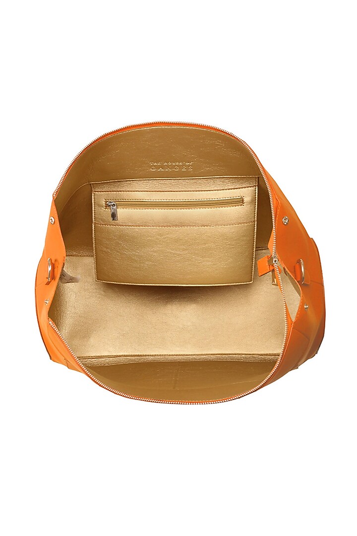 Orange Vegan Leather Duffle Bag by The House Of Ganges Men at Pernia's Pop Up Shop