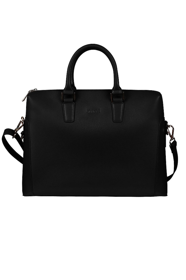 Black Faux Leather Laptop Bag by The House Of Ganges Men