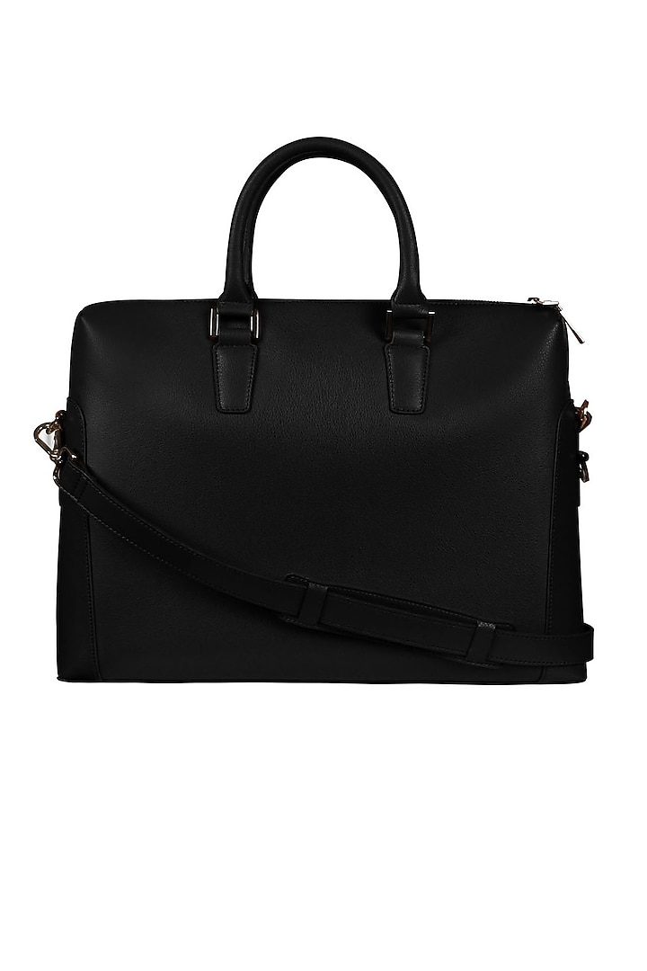 Black Faux Leather Laptop Bag by The House Of Ganges Men at Pernia's Pop Up Shop