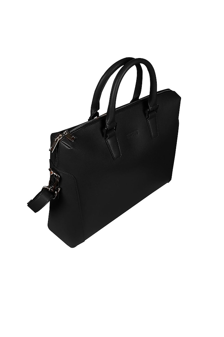 Black Faux Leather Laptop Bag by The House Of Ganges Men at Pernia's Pop Up Shop
