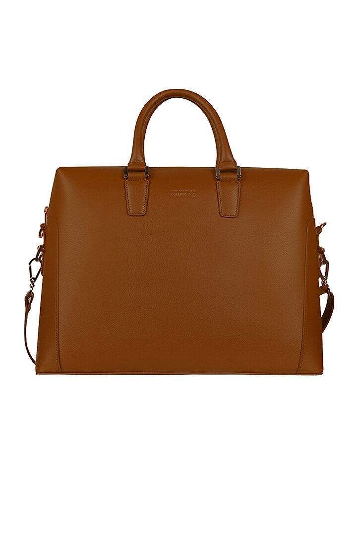 Brown Faux Leather Laptop Bag by The House Of Ganges Men