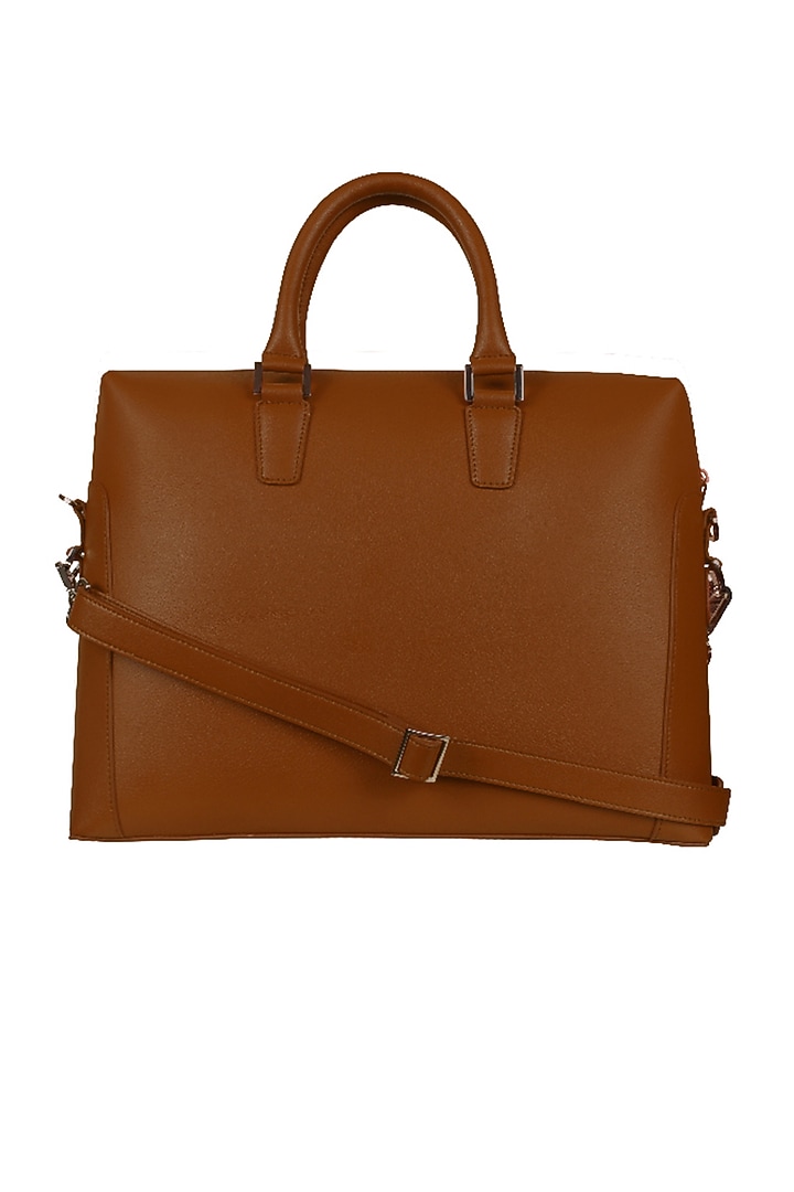 Brown Faux Leather Laptop Bag by The House Of Ganges Men at Pernia's Pop Up Shop