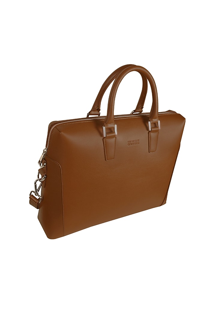 Brown Faux Leather Laptop Bag by The House Of Ganges Men at Pernia's Pop Up Shop