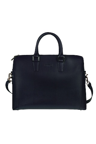 Black Faux Leather Laptop Bag by The House Of Ganges Men