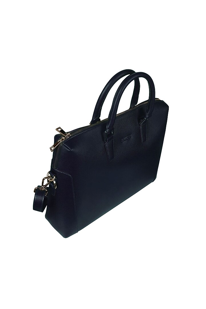 Black Faux Leather Laptop Bag by The House Of Ganges Men at Pernia's Pop Up Shop