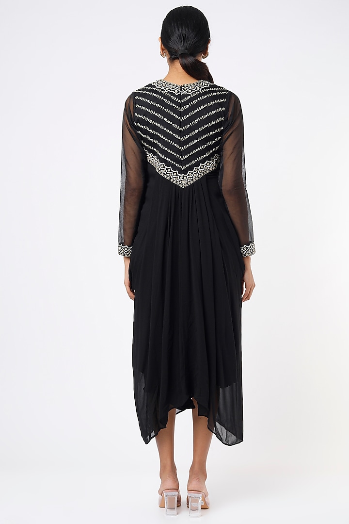 Black Embroidered Asymmetrical Cowl Vacation Dress by THE HOUSE OF KOSH at Pernia's Pop Up Shop