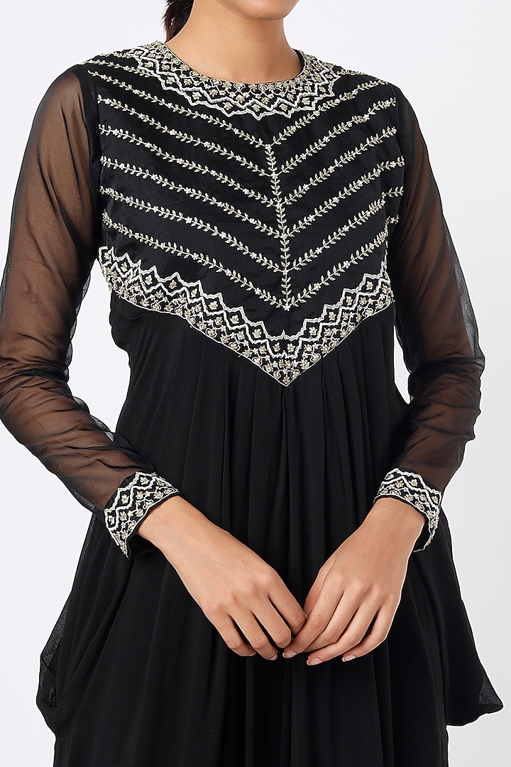 Black Embroidered Asymmetrical Cowl Vacation Dress by THE HOUSE OF KOSH at Pernia's Pop Up Shop