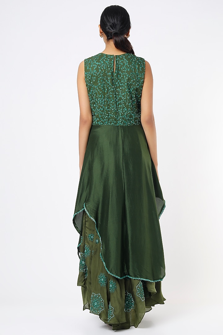 Emerald Green Embroidered Layered Engagement Gown by THE HOUSE OF KOSH at Pernia's Pop Up Shop