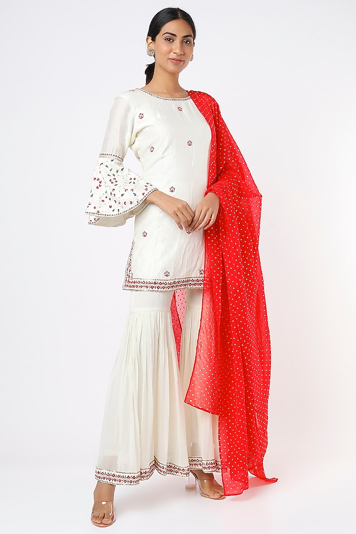 Ivory Embroidered Sharara Set by THE HOUSE OF KOSH