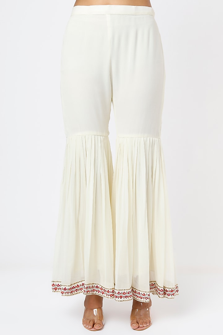 Ivory Embroidered Party Wear Sharara Set by THE HOUSE OF KOSH at Pernia's Pop Up Shop