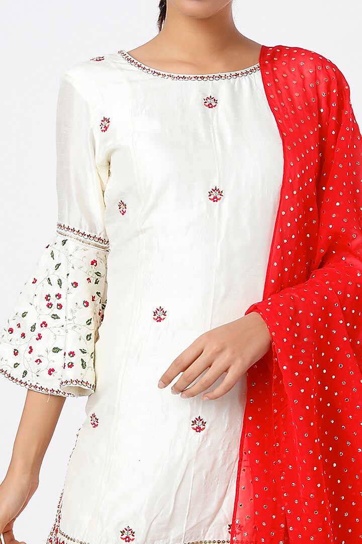 Ivory Embroidered Party Wear Sharara Set by THE HOUSE OF KOSH at Pernia's Pop Up Shop